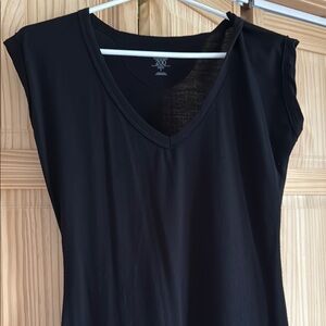 Black V-Neck Women's cap sleeve dress